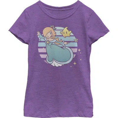 Nintendo Kids' Girl's  Super Mario Rosalina And Luma Striped Background Portrait  Graphic T-shirt In Purple