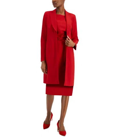 Nipon Boutique Women's Longline Jacket Topper & Belted Sleeveless Sheath Dress In Classic Red