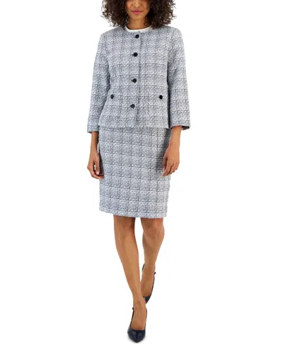 Nipon Boutique Women's Tweed Button-front Jacket & Pencil Skirt Suit In Blue,white Combo
