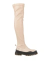 Nira Rubens Woman Knee Boots Beige Size 10 Soft Leather, Textile Fibers In Beige