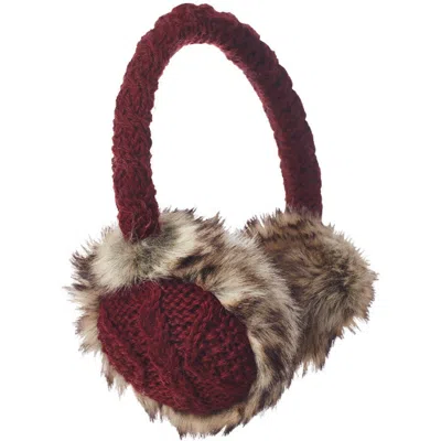 Nirvana Designs Cable Knit Adjustable Earmuffs With Faux Fur In Burgundy