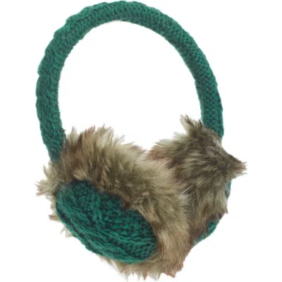 Nirvana Designs Cable Knit Adjustable Earmuffs With Faux Fur In Forever Green