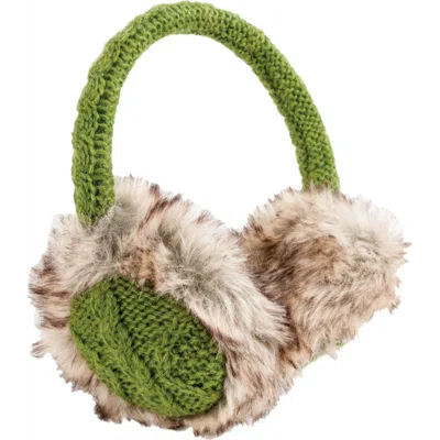 Nirvana Designs Cable Knit Adjustable Earmuffs With Faux Fur In Green