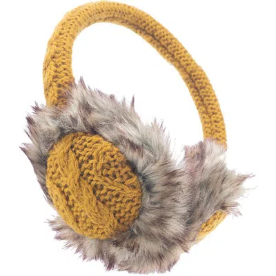 Nirvana Designs Cable Knit Adjustable Earmuffs With Faux Fur In Honey