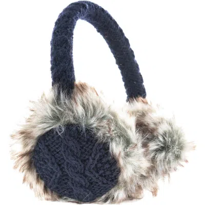Nirvana Designs Cable Knit Adjustable Earmuffs With Faux Fur In Navy