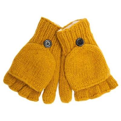 Nirvana Designs Fingerless Gloves With Button Flap And Fleece Lining In Honey