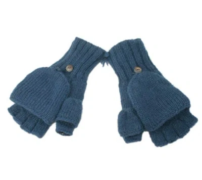 Nirvana Designs Fingerless Gloves With Button Flap And Fleece Lining In Teal