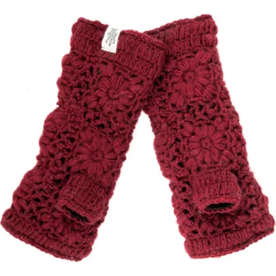 Nirvana Designs Flower Crochet Handwarmers In Burgundy