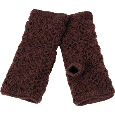 Nirvana Designs Flower Crochet Handwarmers In Chocolate