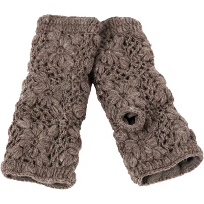 Nirvana Designs Flower Crochet Handwarmers In Cocoa