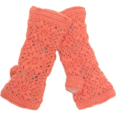 Nirvana Designs Flower Crochet Handwarmers In Coral