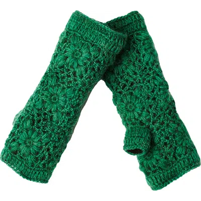 Nirvana Designs Flower Crochet Handwarmers In Emerald