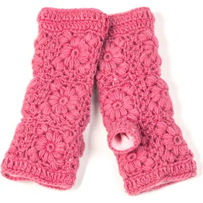 Nirvana Designs Flower Crochet Handwarmers In French Rose