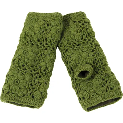 Nirvana Designs Flower Crochet Handwarmers In Green