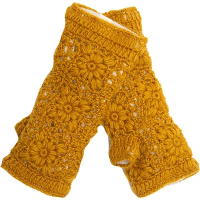Nirvana Designs Flower Crochet Handwarmers In Honey