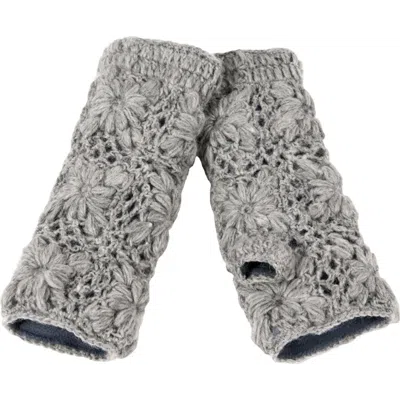 Nirvana Designs Flower Crochet Handwarmers In Linen