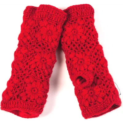 Nirvana Designs Flower Crochet Handwarmers In Lipstick