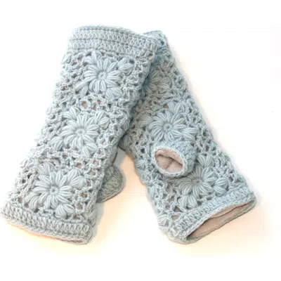 Nirvana Designs Flower Crochet Handwarmers In Sky