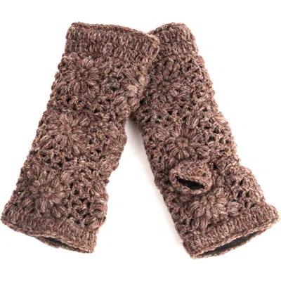 Nirvana Designs Flower Crochet Handwarmers In Tweed