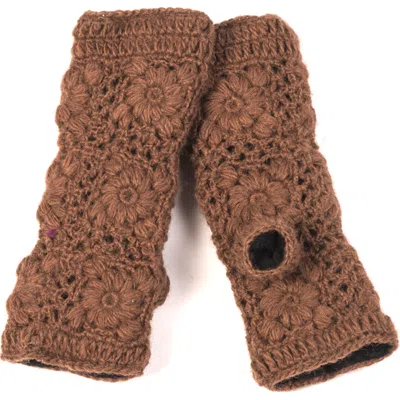 Nirvana Designs Flower Crochet Handwarmers In Walnut