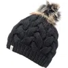 Nirvanna Designs Boheme Cable Beanie W/ Faux Fur Pom In Black