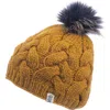 Nirvanna Designs Boheme Cable Beanie W/ Faux Fur Pom In Honey