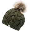 Nirvanna Designs Boheme Cable Beanie W/ Faux Fur Pom In Olive