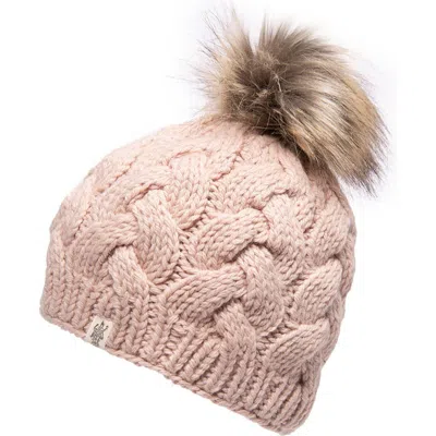 Nirvanna Designs Boheme Cable Beanie W/ Faux Fur Pom In Pink Quartz