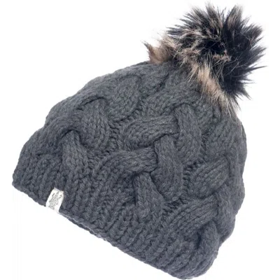 Nirvanna Designs Boheme Cable Beanie W/ Faux Fur Pom In Smoke