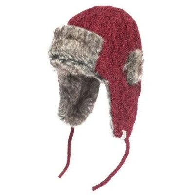 Nirvanna Designs Cable Knit Russian Hat W/ Faux Fur In Burgundy