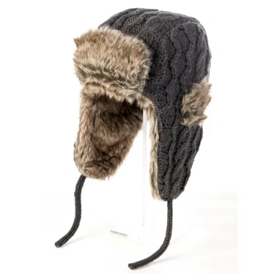 Nirvanna Designs Cable Knit Russian Hat W/ Faux Fur In Smoke