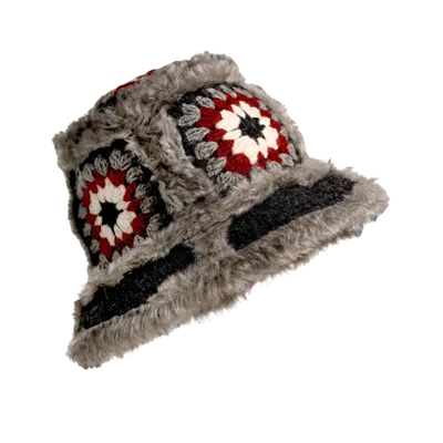Nirvanna Designs Crochet Sun Hat With Fur Piping In Charcoal