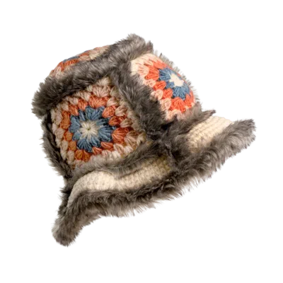 Nirvanna Designs Crochet Sun Hat With Fur Piping In White