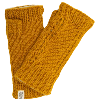 Nirvanna Designs Diagonal Knit Handwarmers In Gold
