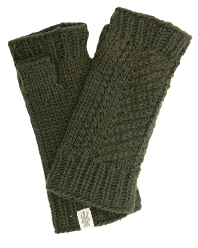 Nirvanna Designs Diagonal Knit Handwarmers In Green