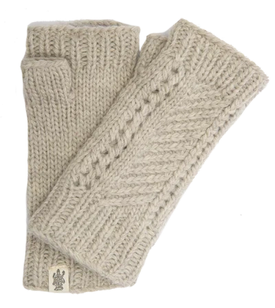 Nirvanna Designs Diagonal Knit Handwarmers In Neutral