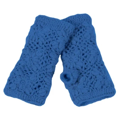 Nirvanna Designs Flower Crochet Handwarmers In Blue