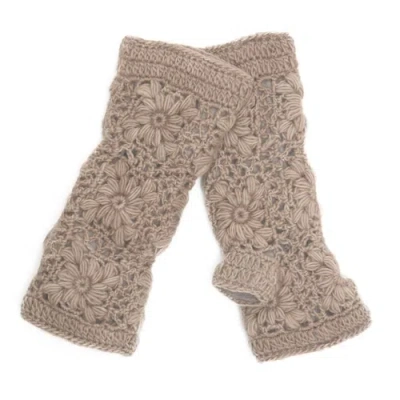 Nirvanna Designs Flower Crochet Handwarmers In Brown