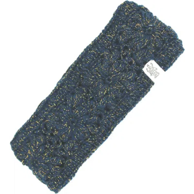 Nirvanna Designs Flower Crochet Headband- Lurex In Teal/gold