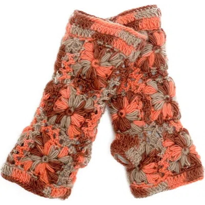 Nirvanna Designs Multi Color Flower Crochet Handwarmers In Orange
