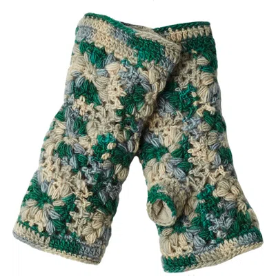 Nirvanna Designs Multi Color Flower Crochet Handwarmers In Green