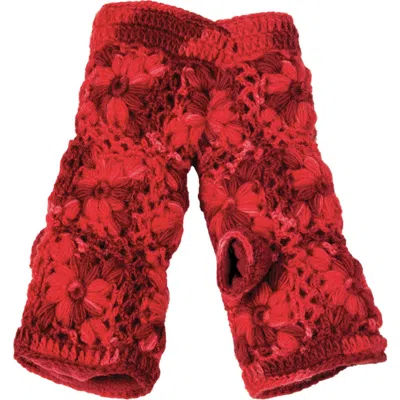 Nirvanna Designs Multi Color Flower Crochet Handwarmers In Red