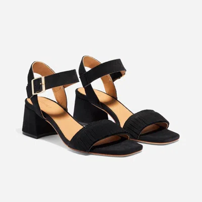 Nisolo Stella Fringe Heel Sandal Black Suede