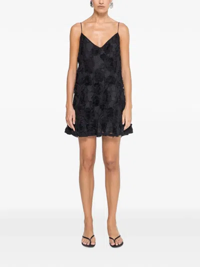 Nissa 3d Floral Embroidery Mini Dress In Black