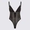 Nissa Velvet-finish Bodysuit In Black