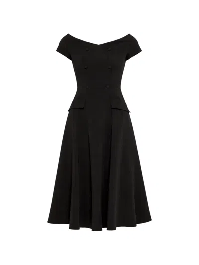 Nissa A-line Button Crepe Dress In Black