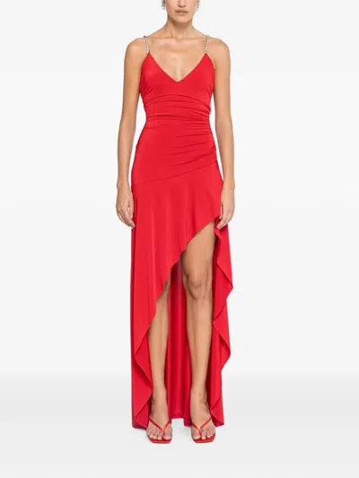Nissa Asymmetric Design Maxi Dress In Red