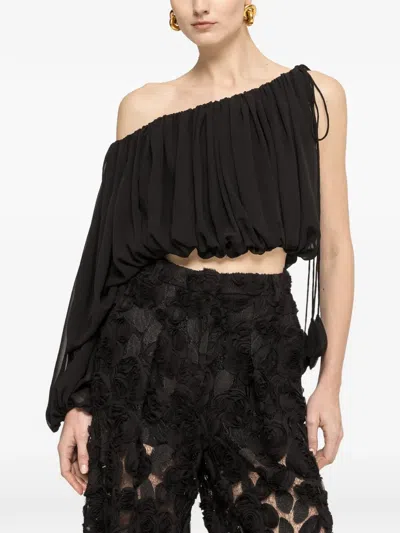 Nissa Asymmetrical Chiffon Top In Black