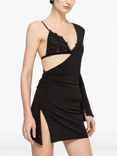 Nissa Asymmetrical Sequin-embellished Dress In Black