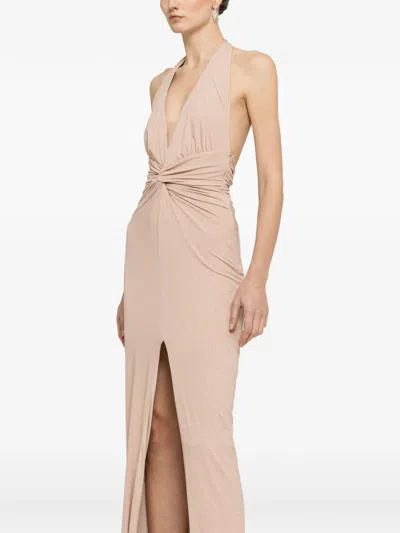 Nissa Backless Glitter Maxi Dress In Neutral